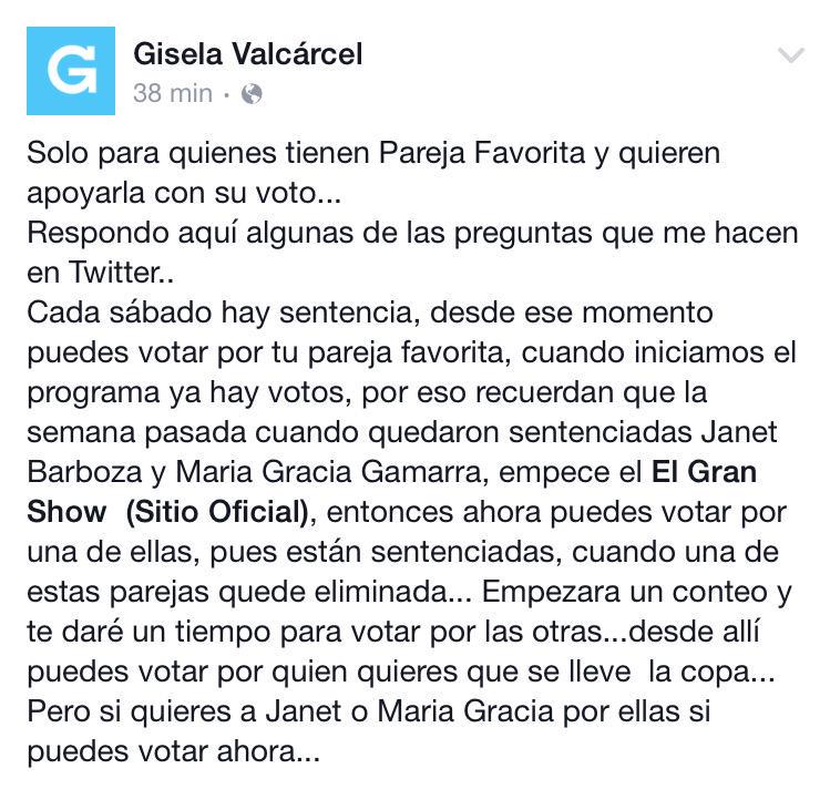 GiselaPeruFans's tweet photo. Comunicado de @GiselaPeru vía facebook... http://t.co/mgaOm6pBtf