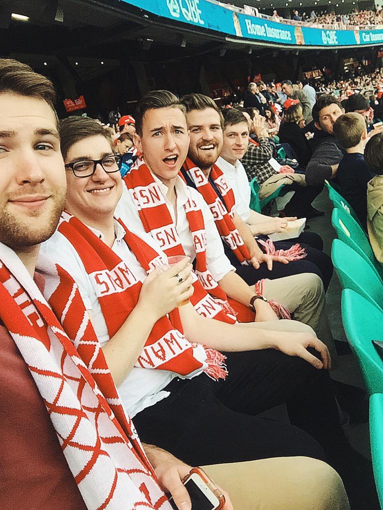 EliotHastie's tweet photo. Squad is out in support of @sydneyswans #forgoodes #hcfgoswans http://t.co/dLpn3nTslm