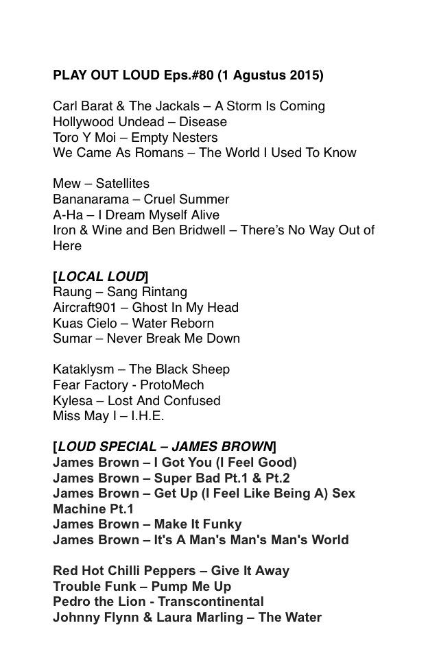 Playlist Eps.80 #PlayOutLoud on <a href="/975PLAYFM/">975PLAYFM PALEMBANG</a> jam9-11 malam ini. Stream is.gd/975playfm