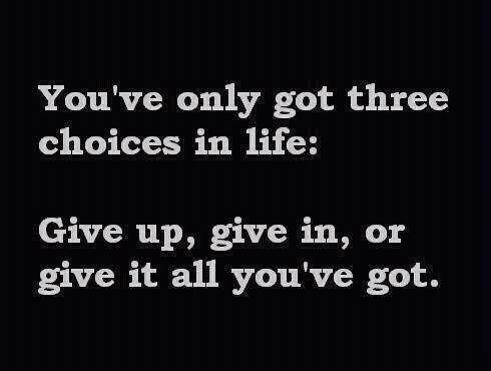 TheZigZiglar's tweet image. You've only got 3 choices in life. Give up, give in, or give it all you've got!