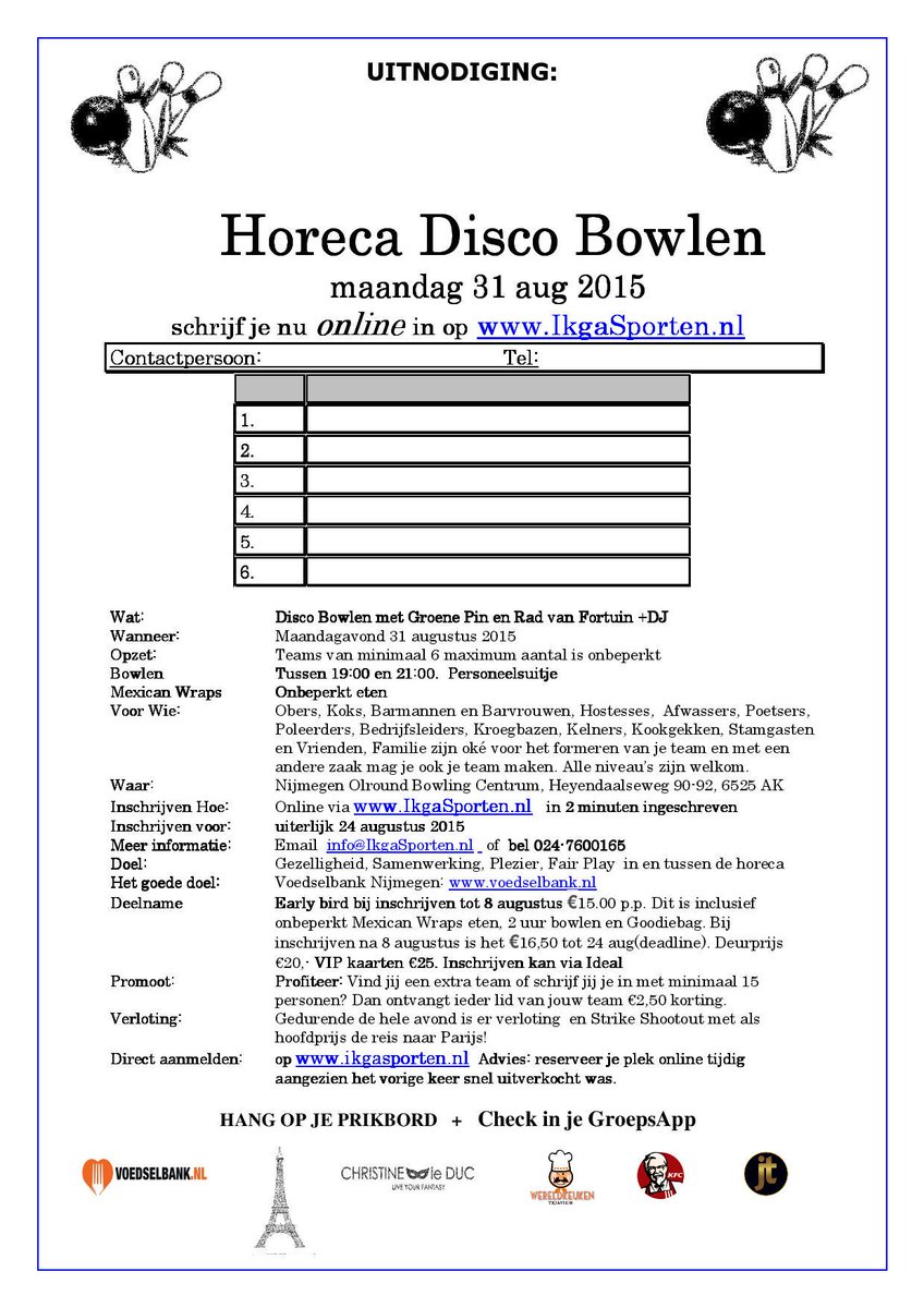 horecaNmgn's tweet photo. Het is weer zover! Doe mee:Disco Bowlen ma 31aug: http://t.co/OytfnHcWUT
#nijmegen, #horecatoernooi, #ikgasporten http://t.co/8oq3LPlM5X