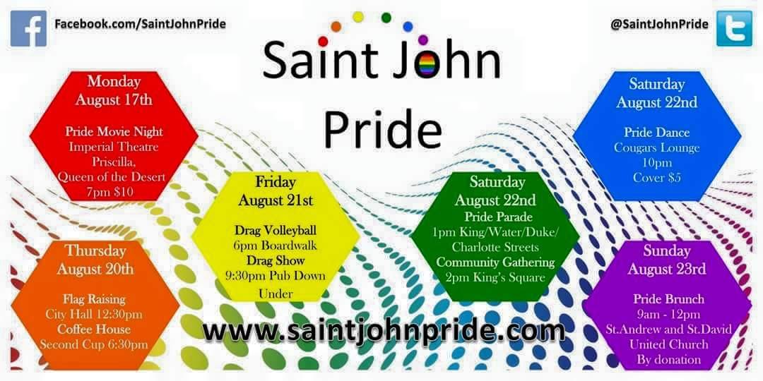 #SaintJohn #NewBrunswick pride celebration schedule. <a href="/WayvesMagazine/">Wayves Magazine</a> <a href="/PFLAGSaintJohn/">PFLAG Saint John</a> @GaycationMag please RT!  #LGBTQ