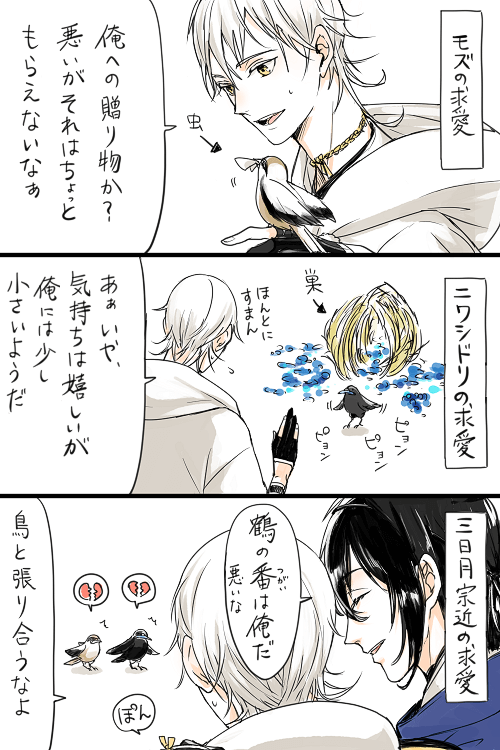 鳥にもてる鶴丸国永(みかつる) 