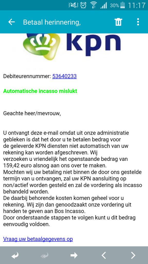 Dechibeach's tweet image. Let op Spam mail van kpn!! , zelfs ik was in twijfel