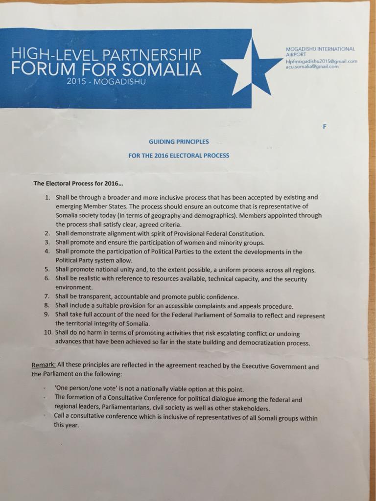 Important Guiding Principles for an electoral process in 2016 welcomed at #HLPF2015 #Somalia