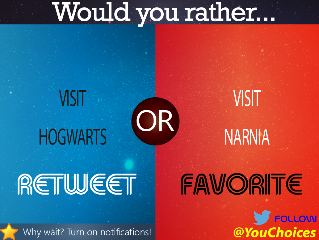 YouChoices's tweet image. Hogwarts or Narnia?