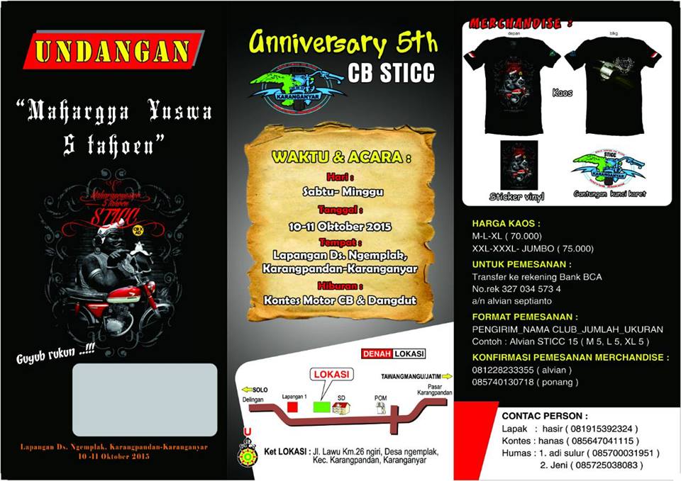Bikers CB ramaikan aspal karanganyar.
anniversary CB STICC
Di Lap.desa ngemplak,Kec.karangpandan,Kab.karanganyar