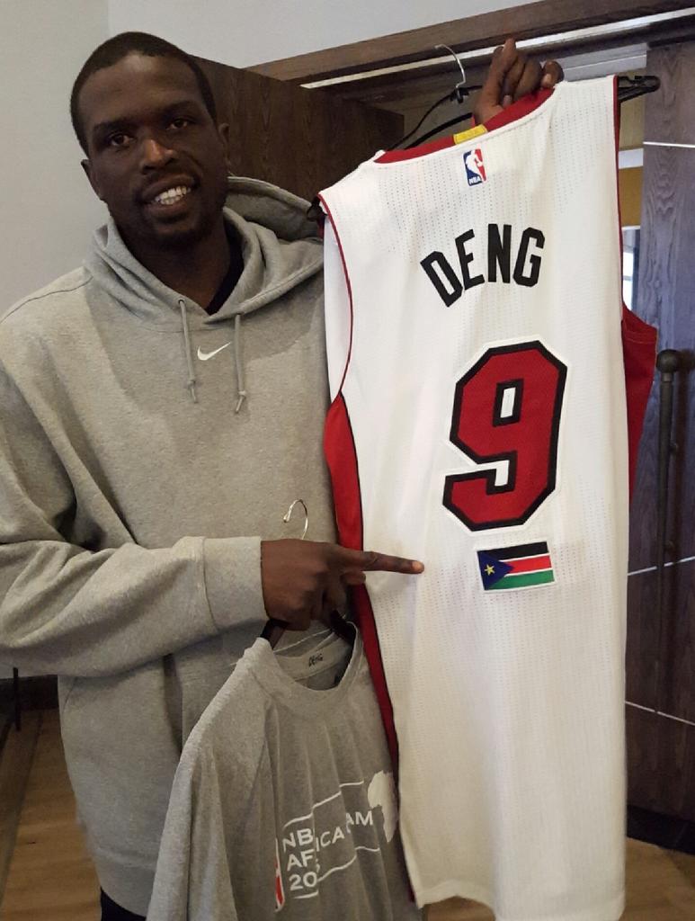 NBA's tweet photo. #TeamAFRICA captain @luoldeng9 shows off his #NBAAfricaGame uni for today! #SouthSudan http://t.co/4TU6Iz634y