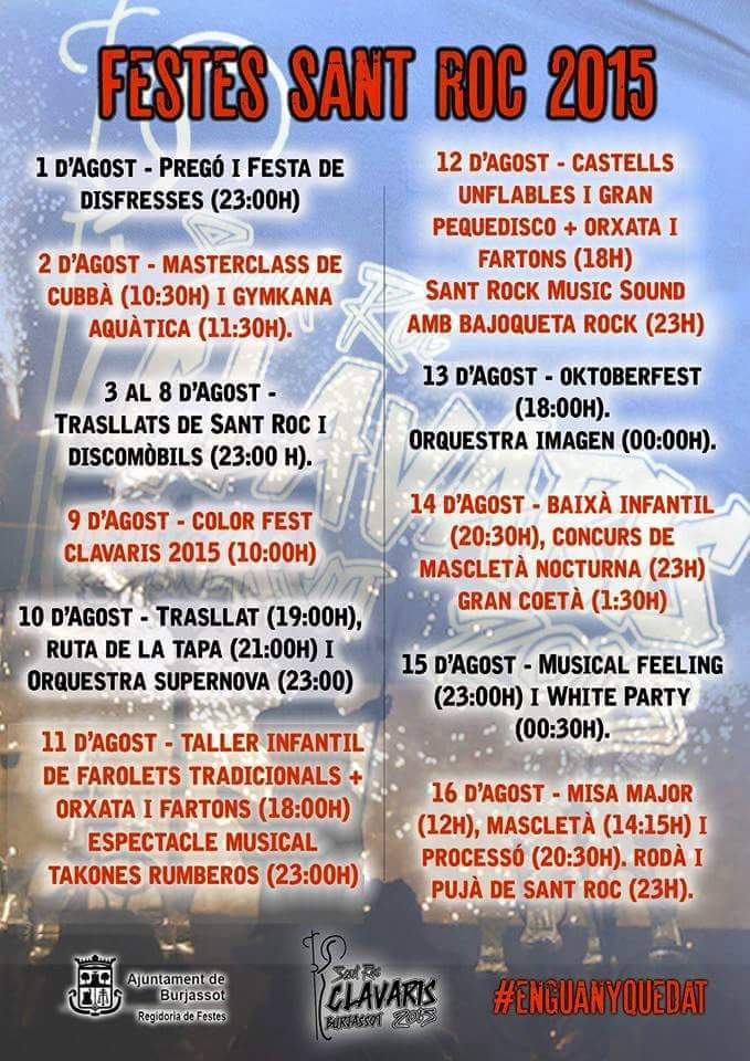 FallaMestreLope's tweet photo. Ací tens el programa complet de les Festes de Sant Roc 2015 de #Burjassot. #Enguanyquedat cc @SantRoc2015 http://t.co/5AMfhFpEB7