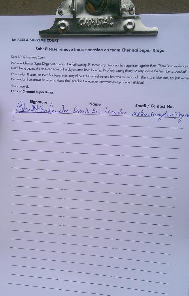 SEL_27's tweet image. Went to the stadium after my meeting and did my part for @ChennaiIPL. #SaveCSK #WhistlePodu @russcsk #NoCSKNoIPL 💛