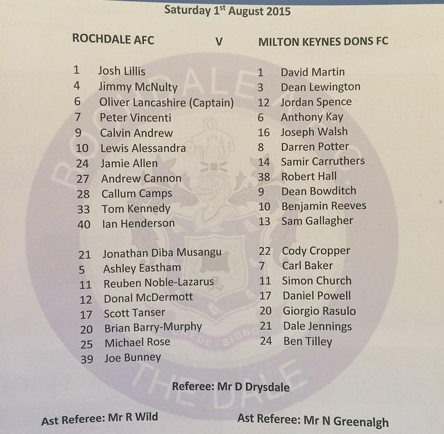 RochdaleFCFans's tweet photo. Today's Team Sheet! 30mins Till Kick Off! #RAFC #PreSeason ⚽️🔵 http://t.co/tsGeNImGJY