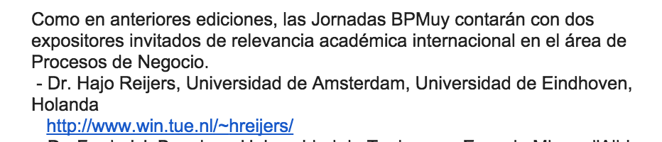 JorgeMunozGama's tweet photo. Checking Uruguay #BPMuy 2015 CFP ... and discovering they have a good friend as keynote :) @profBPM http://t.co/84c3drhVvk