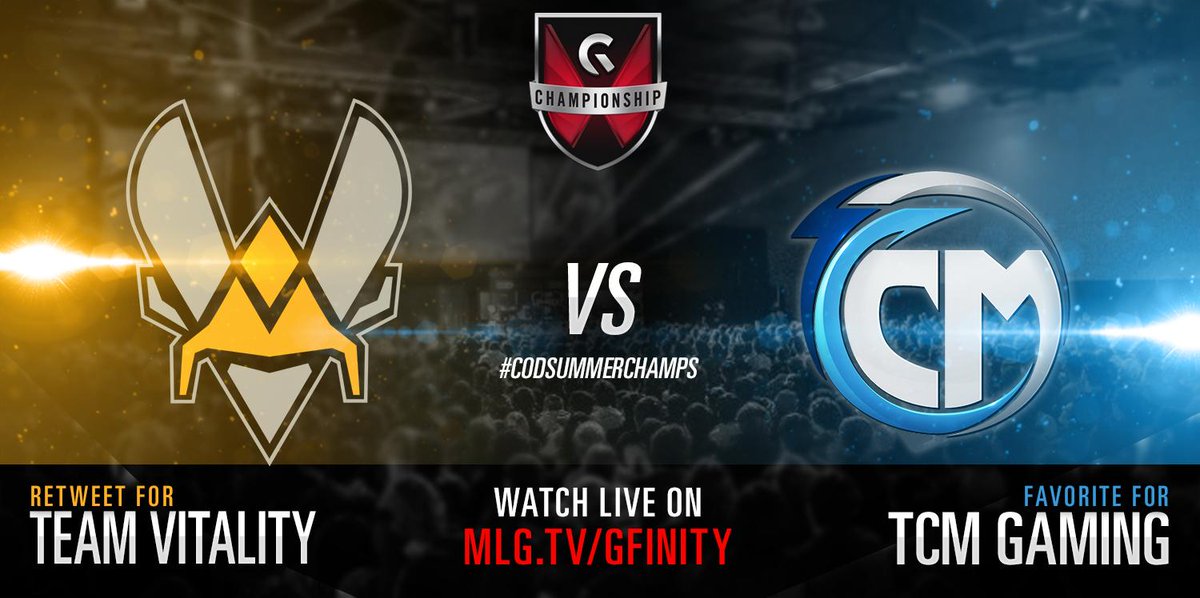 MLG's tweet image. Next up: @Team_Vitality vs @TCM_Gaming!

RT #Vitality // FAV #TCMpire

Watch at MLG.tv/Gfinity_

#Gfinity100K