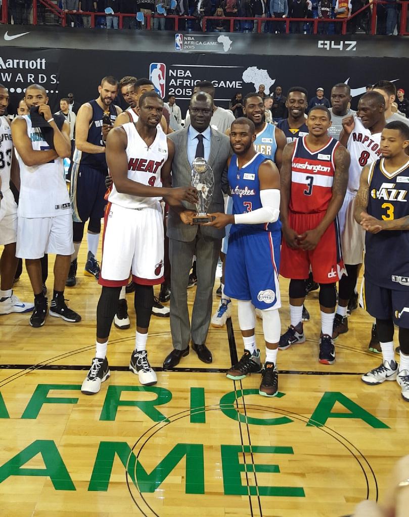 NBA's tweet photo. #TeamWORLD defeats #TeamAFRICA 101-97 in the first ever #NBAAfricaGame! http://t.co/vdf5lRoWbE