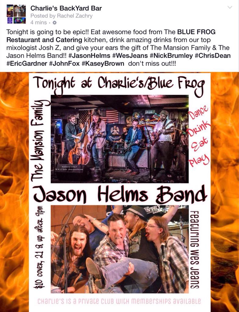 CharBackYardBar's tweet photo. One hell of a show planned for tonight! Get yo ass to Charlie's! @JasonHelmsBand @WesJeans http://t.co/tQ3eqxI1aD