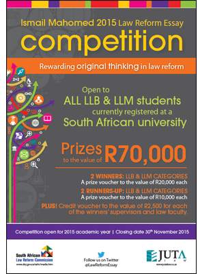 LawReformEssay's tweet photo. The Ismail Mahomed Law Reform Essay Competition: Rewarding original thinking in law reform.  http://t.co/koq0lBOUFV http://t.co/g6JQO2SrIk