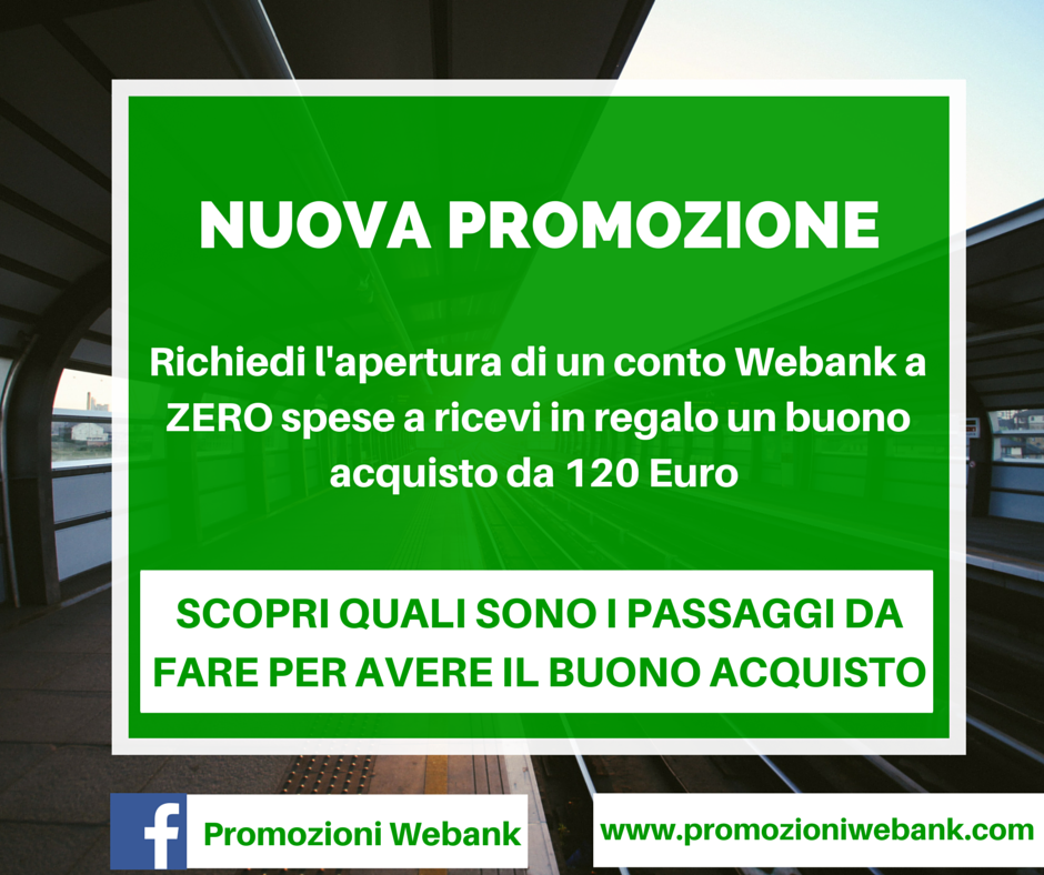 WebankPromo's tweet photo. Apri conto #Webank e ricevi in regalo un buono acquisto da #120Euro. Vai su http://t.co/dzzzwhmY7z #PromozioneWebank http://t.co/aEhu1qX5df