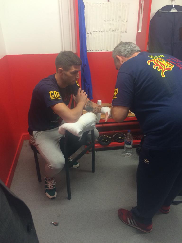 MatchroomBoxing's tweet photo. . @Brian_Lion_Rose getting his hands wrapped - expecting an explosive rematch #RumbleOnTheHumber http://t.co/WvUKgUYyH1