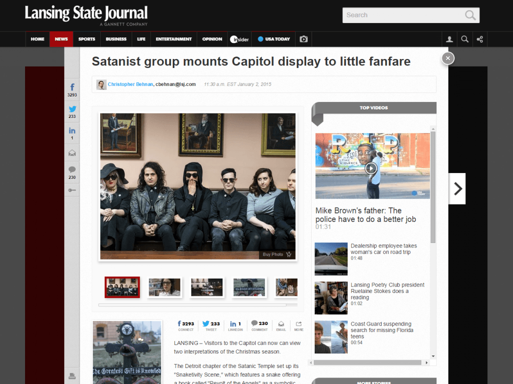 4DTsocio's tweet photo. Satanic Temple Installs Display at Michigan State Capitol Building http://t.co/ldSe5Cfo7W http://t.co/v7YqIgehSx