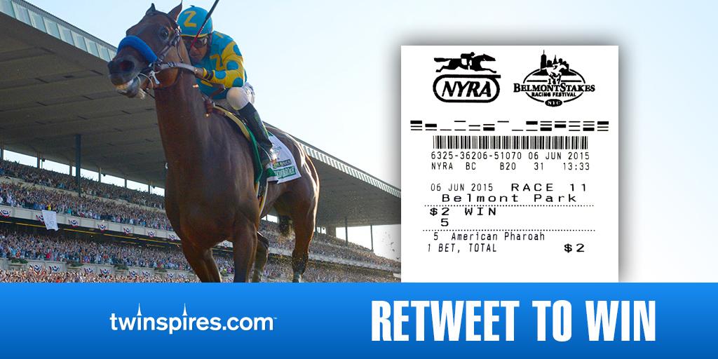 TwinSpires's tweet photo. American Pharoah returns Sunday @MonmouthPark. RT for shot to win one of 10 @BelmontStakes Win tix! Ends 8/2. #WinAP http://t.co/QkambRanqT