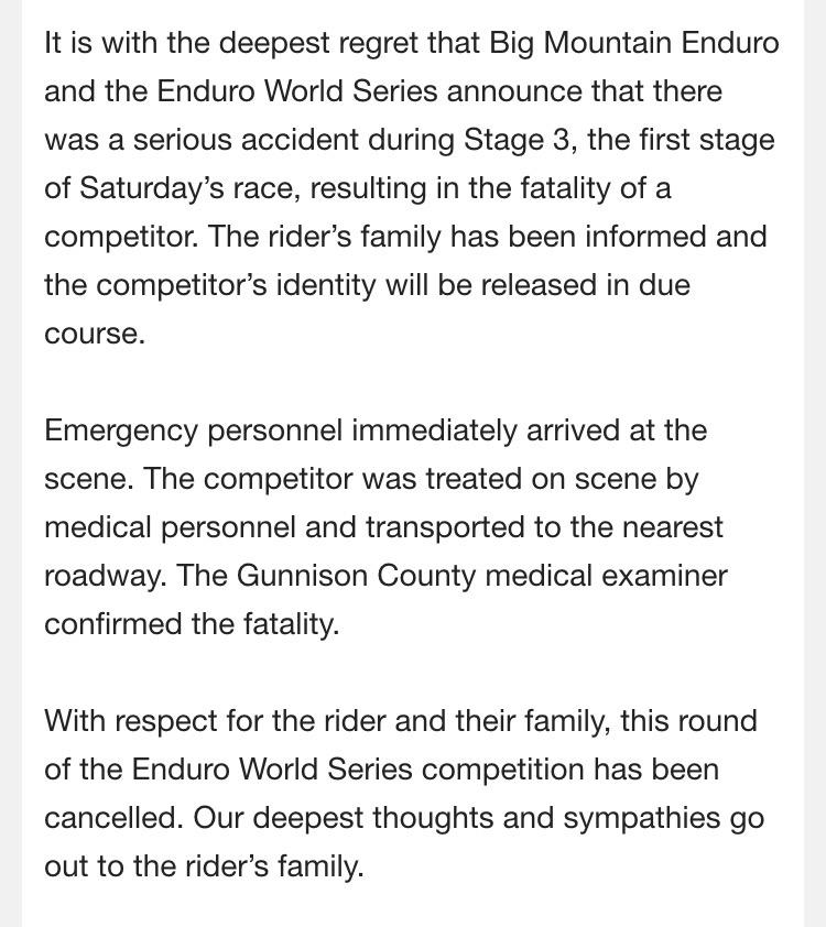 DirtRag's tweet photo. Heartbreaking news from @World_Enduro in Crested Butte. http://t.co/MfJ36NbZBS