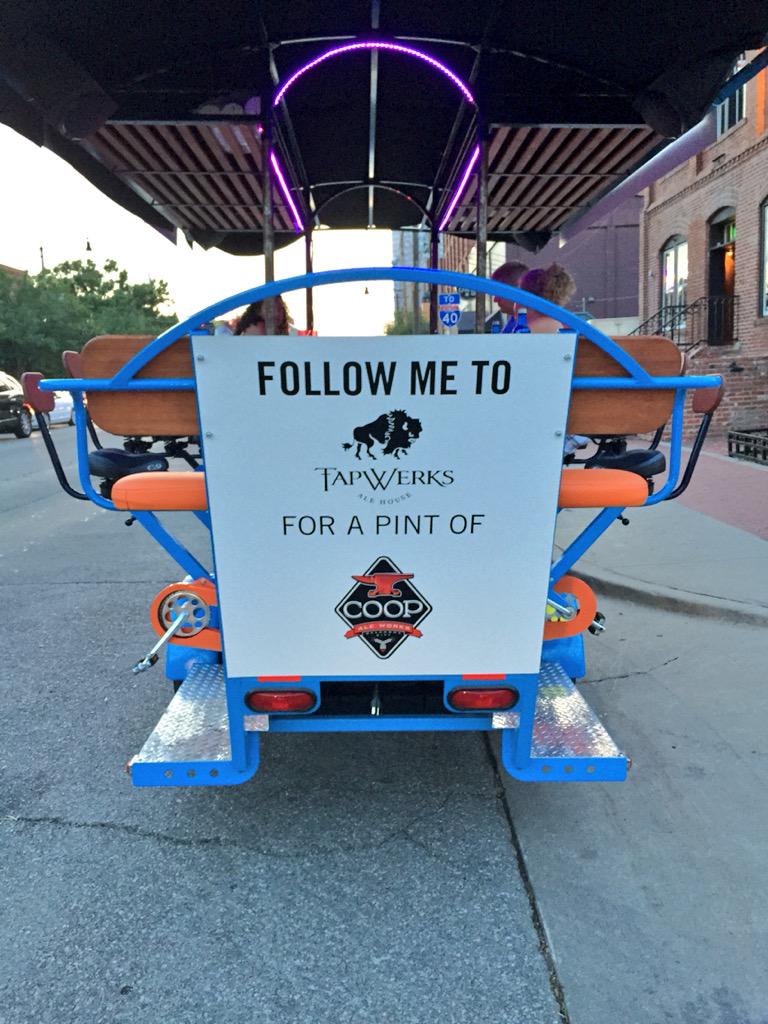 OKCBikeBar's tweet photo. Follow us to @TapWerks for a pint of one of @COOPAleWorks locally brewed beers!! http://t.co/VjWHYaC01a