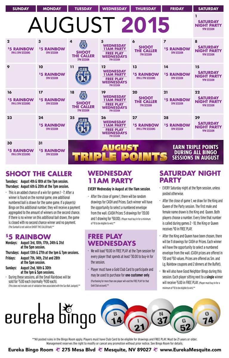 eureka casino bingo