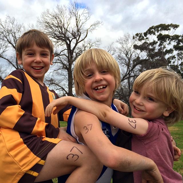 spgeorgeff's tweet photo. My nephews showing their support for Adam Goodes! @adamroy37 @AFL #IStandWithAdam #AFLManyColours #AFL http://t.co/KdHaHO2exC