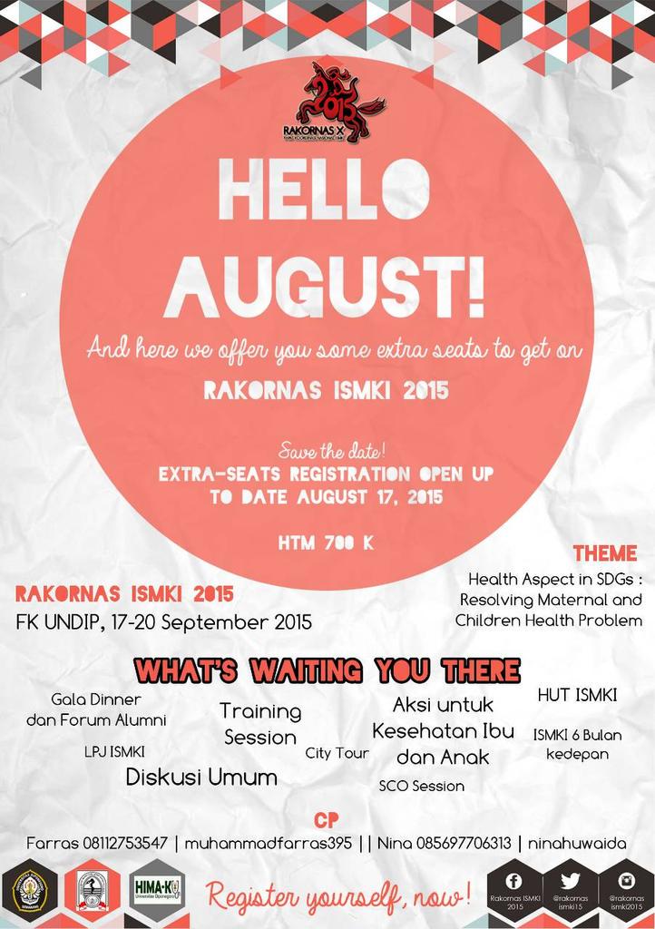 HELLO AUGUST :33
EXTRA SEAT FOR RAKORNAS 2015 OPEN TILL 17 Agustus 2015
Extra Seat : 2 - 17 Agustus 2015
Fee : 700 rb