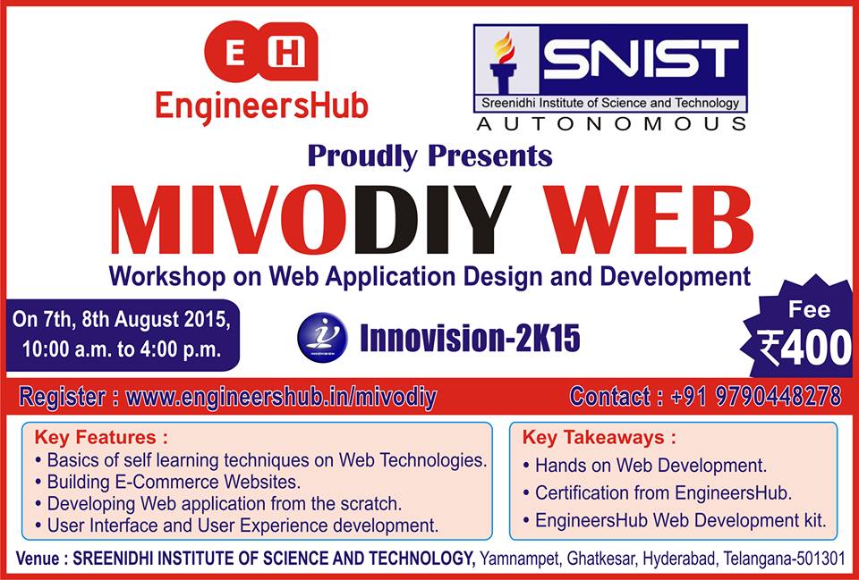 iccsnist's tweet photo. #Innovision'15 gives you an opportunity to learn develop your own #ecommerce website.
Workshop by #engineershub http://t.co/0Uqu9rLIKH