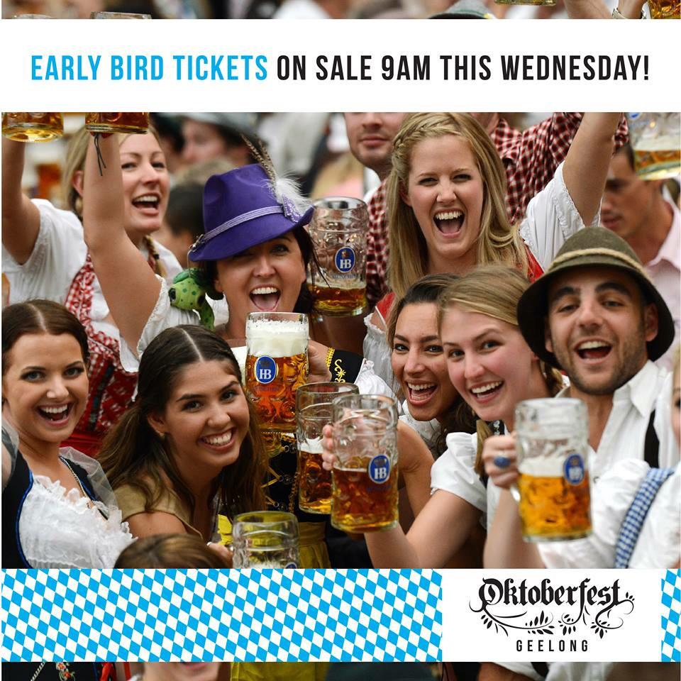 OktoberFestGeel's tweet photo. Early bird tickets go on sale this Wednesday 9am via http://t.co/ldVbhzu401 @DarrynLyons @CentralGeelong #geelong http://t.co/4lcizfZdVi