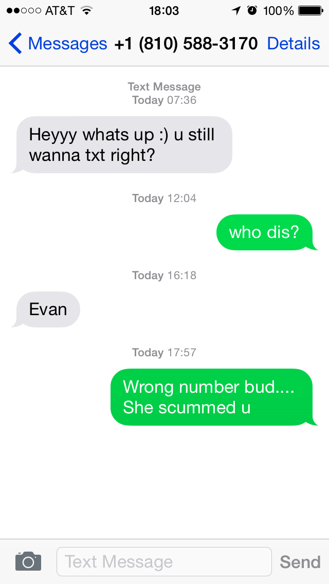 trevtrev999's tweet photo. Lol.... Poor dude😂 #wrongnumbr http://t.co/z8tzErs72V