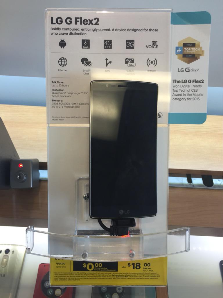 Natai_Sprint's tweet photo. Come see the new craze the uniquely designed LG G Flex 2 w/ 13mp camera &amp; 32gb of ROM &amp; supports up to 2TB microSD http://t.co/68zPnzBlS7