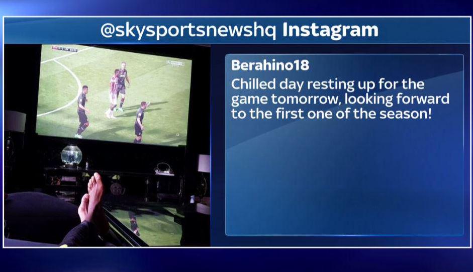 SkySportsNews's tweet photo. SOCIAL: @SBerahino was watching #SuperSunday ahead of #MCFC v #WBA on #MNF tomorrow night. #SSNHQ http://t.co/5LdQIjC9qI