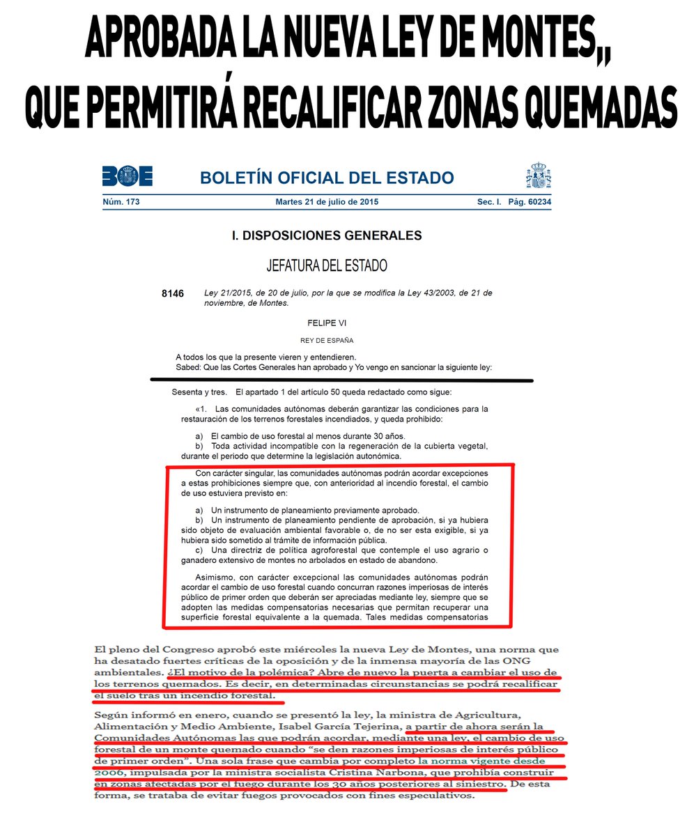 SocialcumbreS's tweet photo. Aprobada la nueva Ley de Montes, que permitirá recalificar zonas quemadas
http://t.co/Dxk6HTSGa0 #EstosolopasaconelPP http://t.co/pHgMfjjs4d