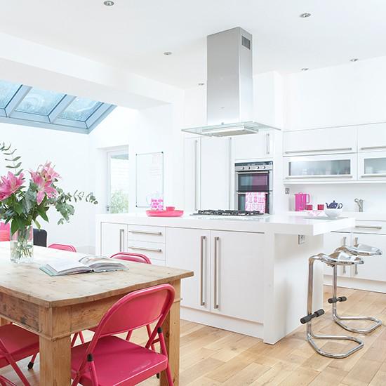 idealhome's tweet image. A few well-chosen pops of colour have transformed this all-white space bit.ly/1HvMoP8