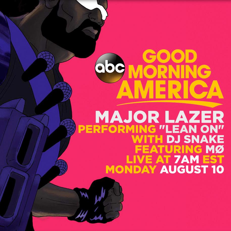 MAJORLAZER's tweet photo. MØNDAY MØRNING IS GONNA BE MAJOR ON @GMA! http://t.co/8BRe2XayOV