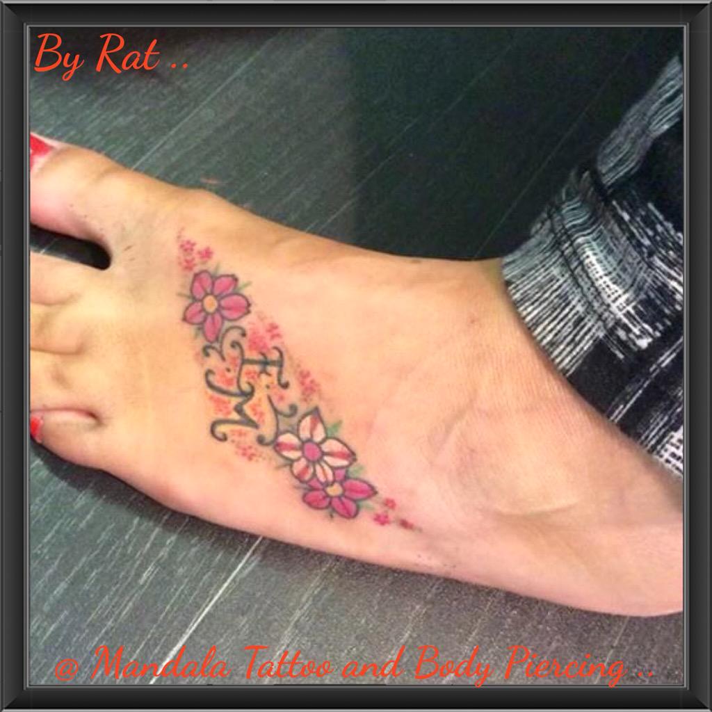 Mandala tattoo on X: "#family #cherry-blossom #dot-work #foot #tattoo #initials http://t.co/5mQyncw7Lh" / X