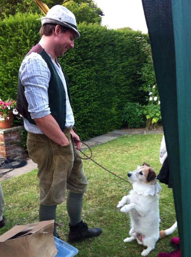RMoonTheatre's tweet photo. @ChangelingThe @EastwellManor #Finn is looking forward to his performance tonight #2gentshayfever  #ShakespeareDogs http://t.co/SKvFUNkkM3