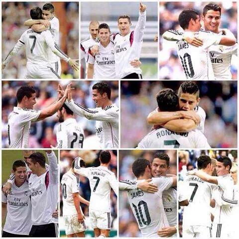 RealMadrid__BBC's tweet photo. CR7 &amp; James Rodriguez ❤❤❤ http://t.co/HpnP5owAwd