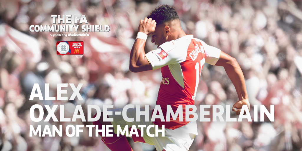 EnglandFootball's tweet photo. Congratulations to @Arsenal's @Alex_OxChambo - man of the match in the FA #CommunityShield!!! http://t.co/GM7Blse6WM