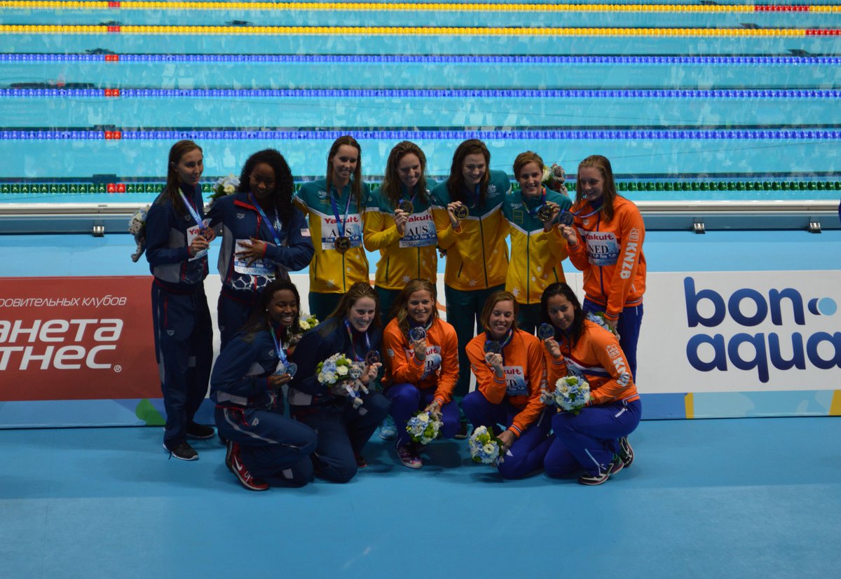 Podium: 1.AUS 2.NED 3.USA in the Women’s 4x100m #free #relay!! #Kazan2015 #FINAworlds