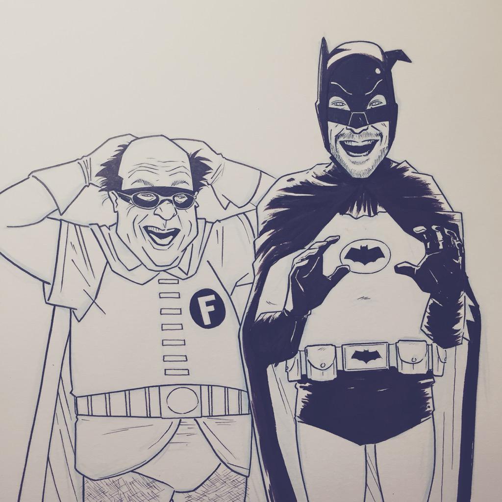 The real Dynamic Duo   Frank &amp; Charlie 
#illustration #drawing #sketch #charlieday #dannydevito #batman #Robin