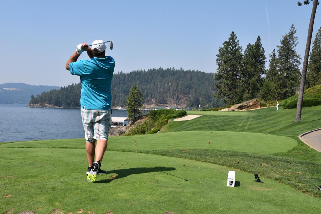 mykcrawford's tweet photo. .@DaveSposito teeing off at the @ComCancerFund @showcasegolf event at @cdaresortgolf today. #pgaincda #golf #Idaho http://t.co/dSs6fN4MZh