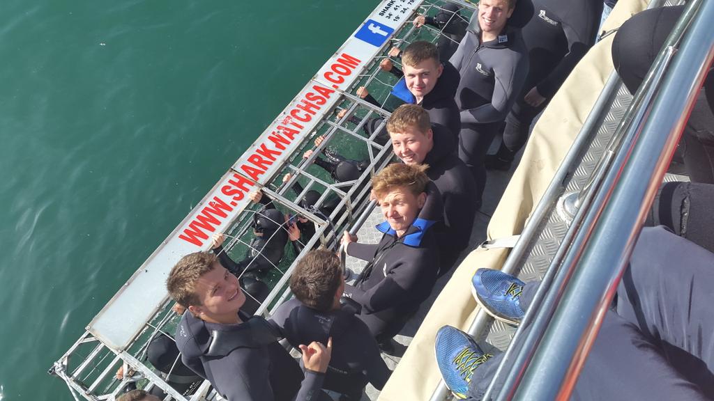 TrentSport's tweet photo. Great day at Gansbaai whale watching, penguin rescue, and of course the shark dive! All boys and limbs present! http://t.co/ZdSeghEHqn