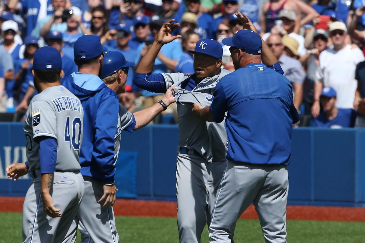 SportsCenter's tweet photo. Edinson Volquez, on Josh Donaldson's reaction to today's HBP: "He's a little baby. He was crying like a baby." http://t.co/0sCB7JfuZ1