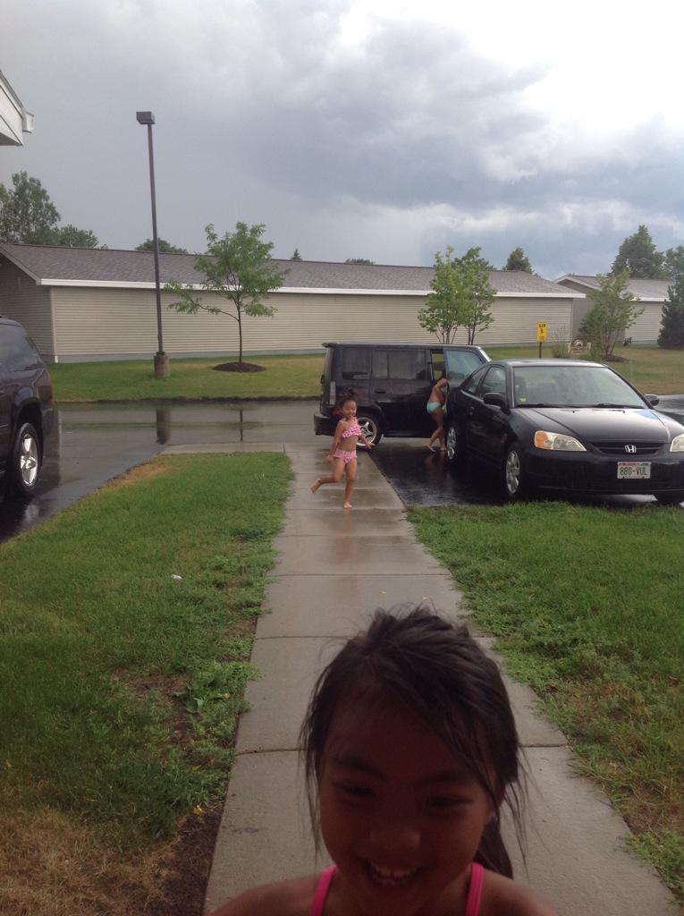 Dancing in the rain.