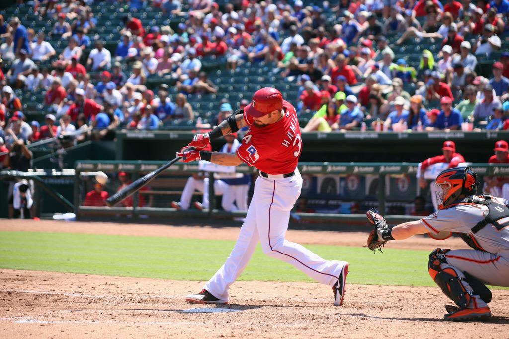 Rangers's tweet photo. Hamilton making it look easy. 💥#HomeRunFireworks💥 http://t.co/3PS186ZTcQ