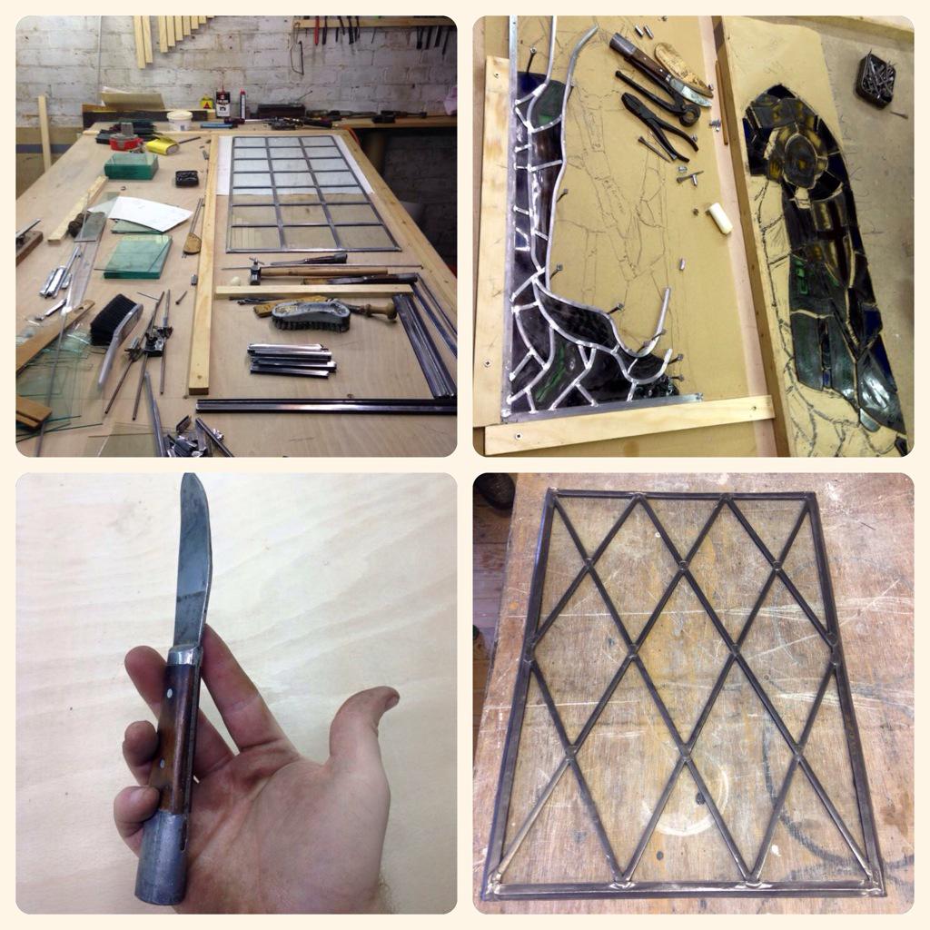 CrumbsCakeBlog's tweet photo. @WhitworthsSugar My stained glass workbench cake for @PFStainedGlass (and the original bench that inspired it!) http://t.co/CT4t5fdG9C