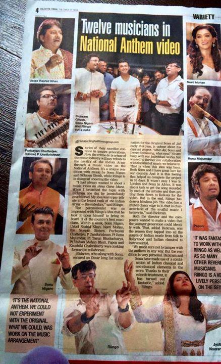 TheArunAdhikary's tweet photo. @sonunigam #CalcutaTimes: Sonu Nigam, Bickram Ghosh and more than ten singers video shot for National Anthem Song 2… http://t.co/bvisJ8Fh3L
